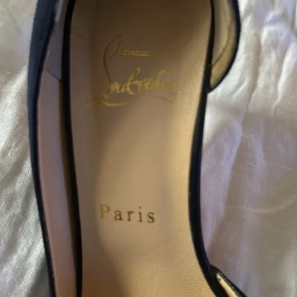 Louboutin Culturella d’Orsy Heels Navy Suede & Leather Tip Gold Stud - Picture 4 of 10